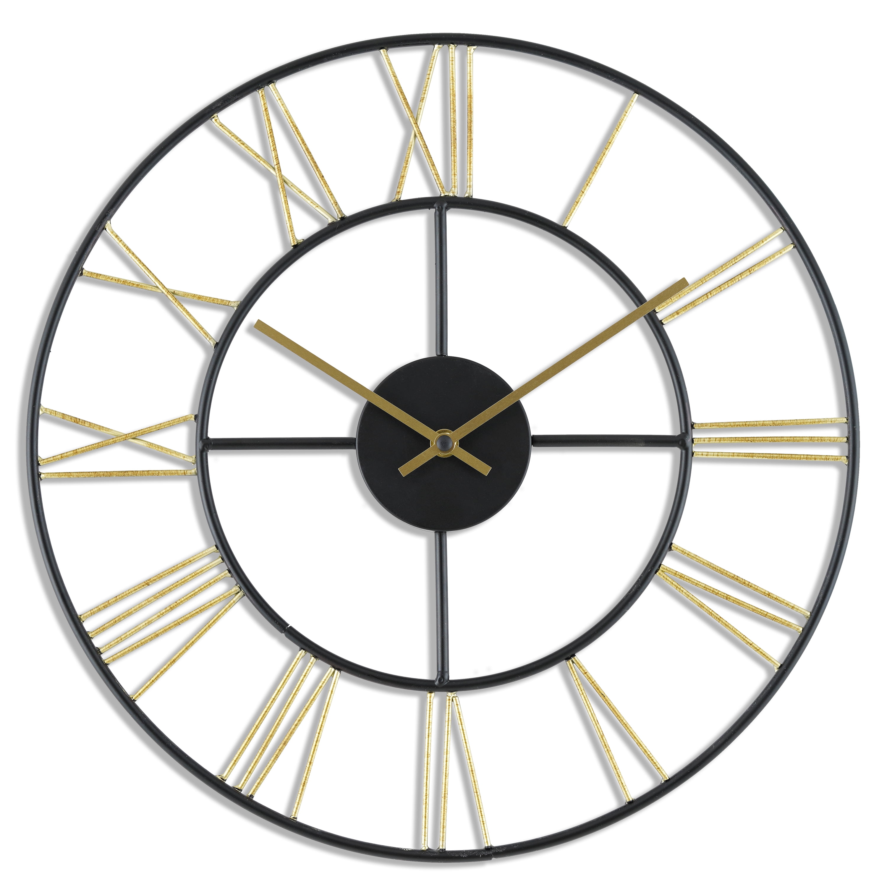 Sterling & Noble 16 Gold Indoor Round Modern Open Roman Numeral Metal  Analog Wall Clock with Quartz Movement 
