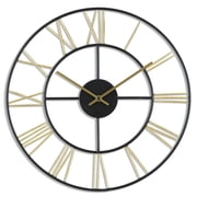 Sterling & Noble 16" Gold Indoor Round Modern Open Roman Numeral Metal Analog Wall Clock with Quartz Movement