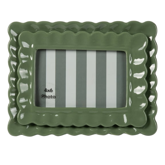 Sterling & Noble Home – 6x4 Picture Frame – Double Ruffle Green Ceramic Photo Frame