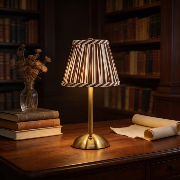 Sterling & Noble Home Brown Floral Rechargeable Table Lamp 11.89in, Cordless Dimmable LED Touch Lamp with Pleated Shade