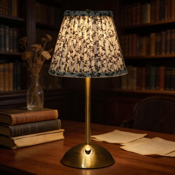 Sterling & Noble Home Brown Floral Rechargeable Table Lamp 11.89in, Cordless Dimmable LED Touch Lamp with Pleated Shade