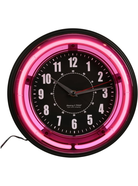 Sterling & Noble Indoor 11" Pink Arabic Neon Wall Clock