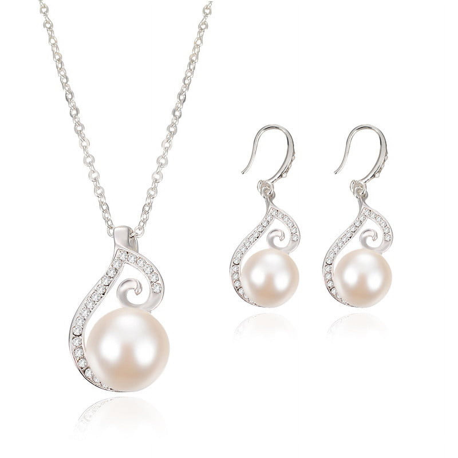 AMACOK Sterling Pearl Jewelry Set with Diamonds | 20Set Pearl Earrings & Necklace for Women | Real Pearl Necklace and Earring Set | Pearl Earrings and Neck