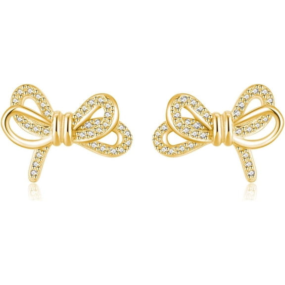 Sterling Quality Silver CZ Bow Studs Earrings for Women Teens Bowknot Studs Earrings[j613]