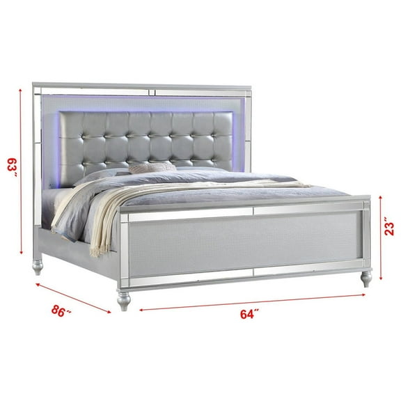 Sterling Queen Size LED Bed made with Solid wood in Silver