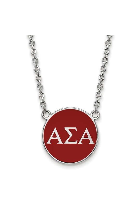 Sterling S. Rh-p LogoArt Alpha Sigma Alpha Large Enl Pend With Necklace; 18 inch; for Adults and Teens; for Women and Men