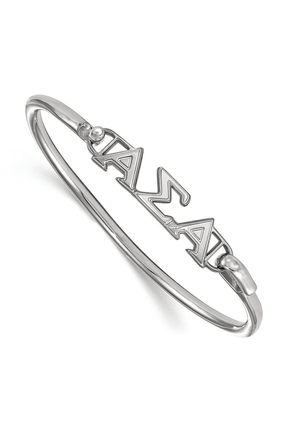 Sterling S. Rh-p LogoArt Alpha Sigma Alpha Small Hook and Clasp Bangle; 7 inch; for Adults and Teens; for Women and Men