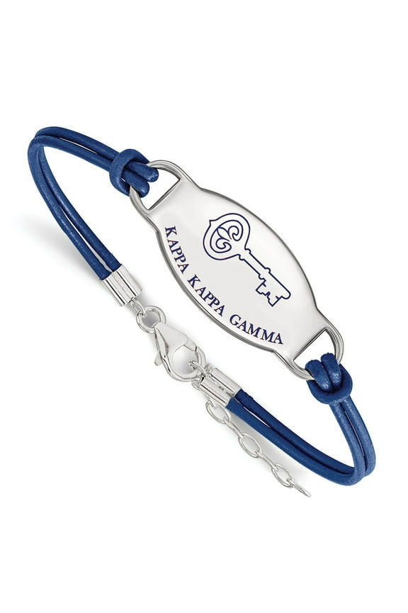 Sterling S. Rh-p LogoArt Kappa Kappa Gamma Enameled Leather Chain Bracelet; for Adults and Teens; for Women and Men