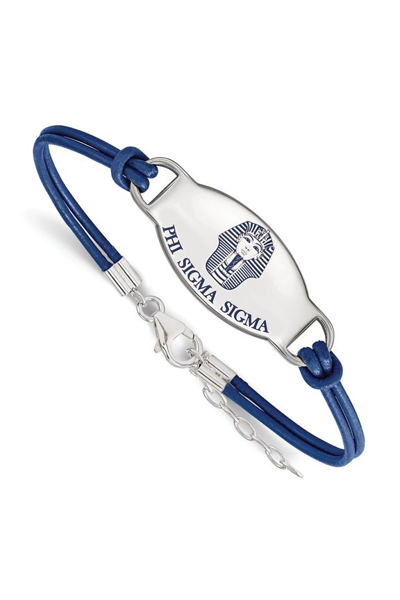 Sterling S. Rh-p LogoArt Phi Sigma Sigma Enameled Oval Leather Chain Bracelet; for Adults and Teens; for Women and Men