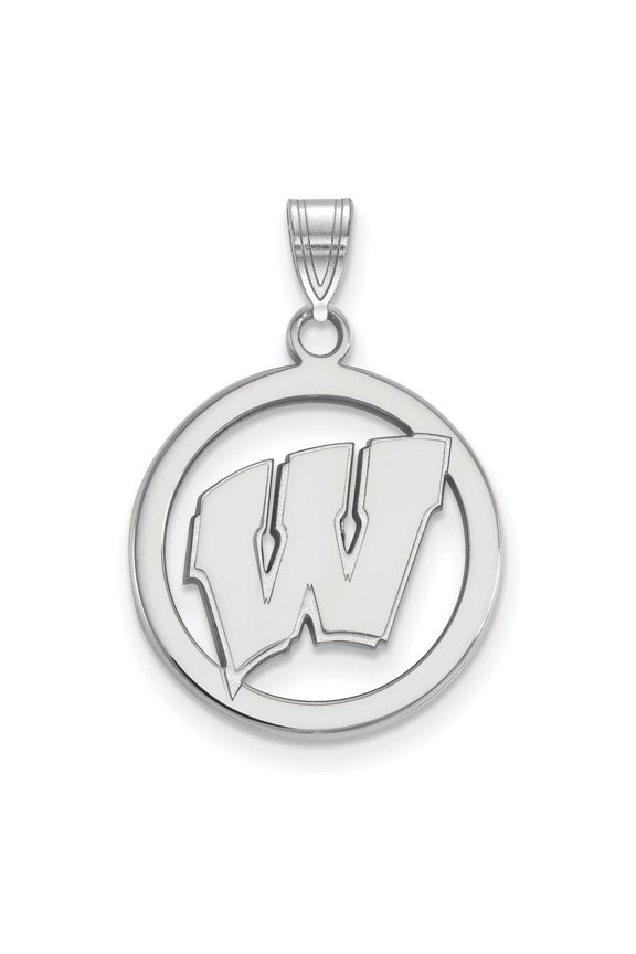 Sterling S. Rh-p LogoArt University of Wisconsin Med Pendant in Circle; for Adults and Teens; for Women and Men