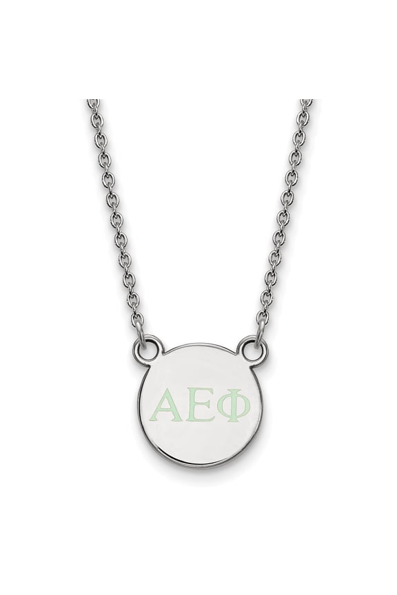 Sterling S. Rh-plated LogoArt Alpha Epsilon Phi XS Enl Pend With Necklace; 18 inch; for Adults and Teens; for Women and Men