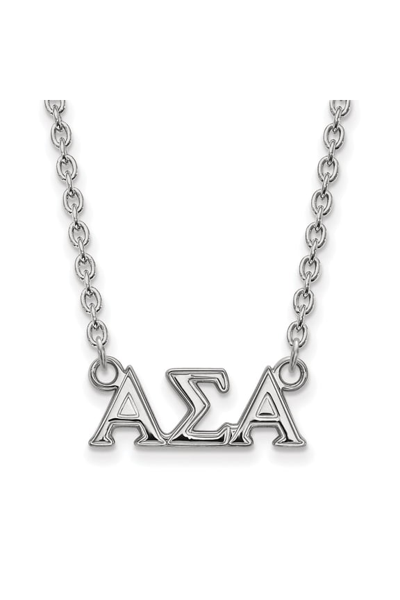 Sterling S. Rh-plated LogoArt Alpha Sigma Alpha Medium Pend With Necklace; 18 inch; for Adults and Teens; for Women and Men