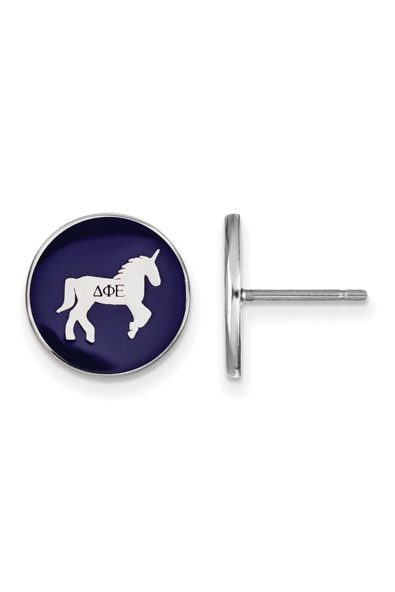 Sterling S. Rh-plated LogoArt Delta Phi Epsilon Enameled Post Earrings; for Adults and Teens; for Women and Men
