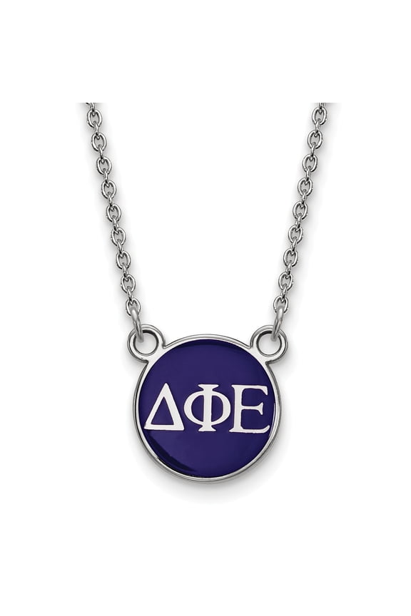 Sterling S. Rh-plated LogoArt Delta Phi Epsilon Sm Enl Pend With Necklace; 18 inch; for Adults and Teens; for Women and Men