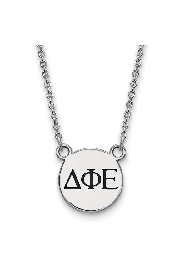 Sterling S. Rh-plated LogoArt Delta Phi Epsilon Sm Enl Pend With Necklace; 18 inch; for Adults and Teens; for Women and Men