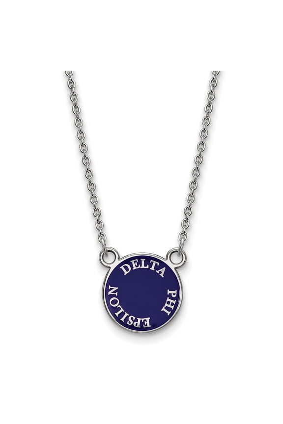 Sterling S. Rh-plated LogoArt Delta Phi Epsilon Sm Enl Pend With Necklace; 18 inch; for Adults and Teens; for Women and Men