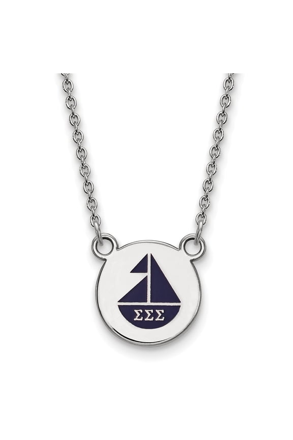 Sterling S. Rh-plated LogoArt Sigma Sigma Sigma Sm Enl Pend With Necklace; 18 inch; for Adults and Teens; for Women and Men