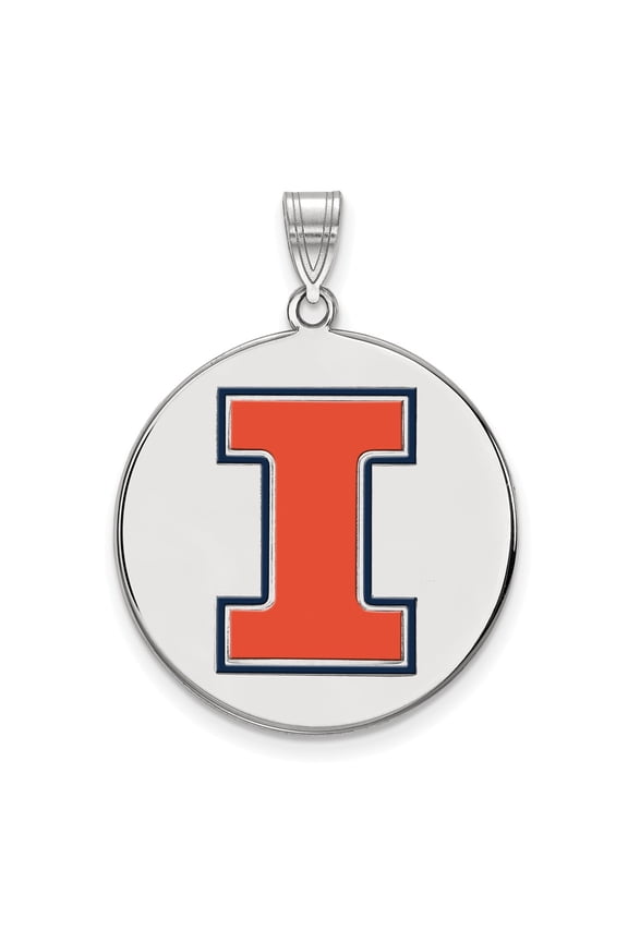 Sterling S. Rh-plated LogoArt University of Illinois XL Enamel Pendant; for Adults and Teens; for Women and Men