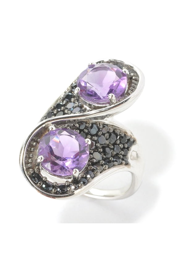Sterling SIlver 925 African Amethyst, Black Spinel Ring