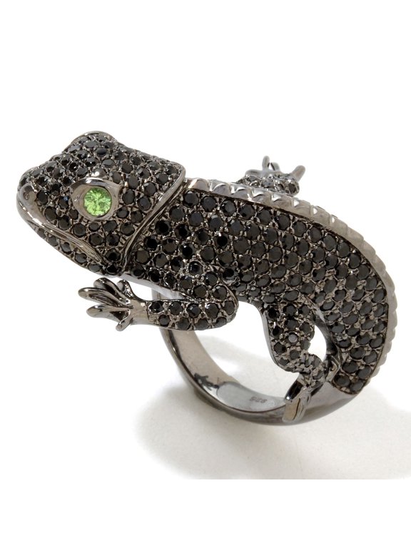 Sterling SIlver 925 Black Spinel,Tsavorite Ring