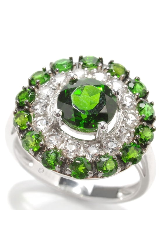 Sterling SIlver 925 Chrome Diopside, White Topaz Ring