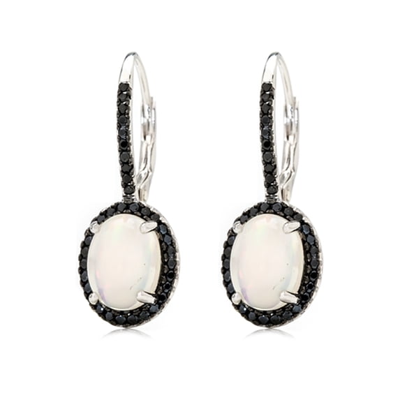 Sterling SIlver 925 Ethiopian Opal,White Natural Zircon Drop & Dengle Earring