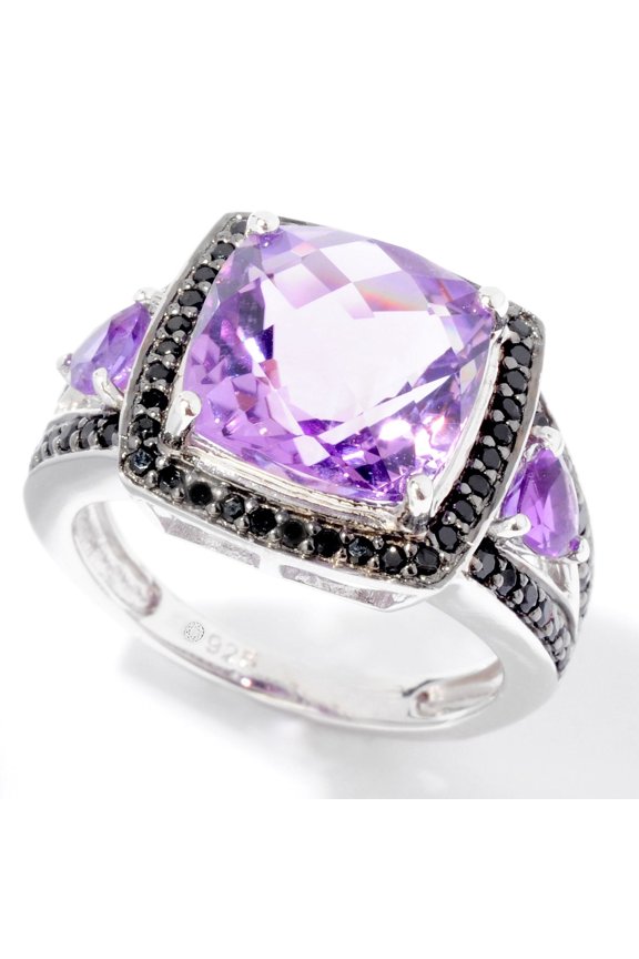 Sterling SIlver 925 White Cz, African Amethyst, Black Color Zircon Ring