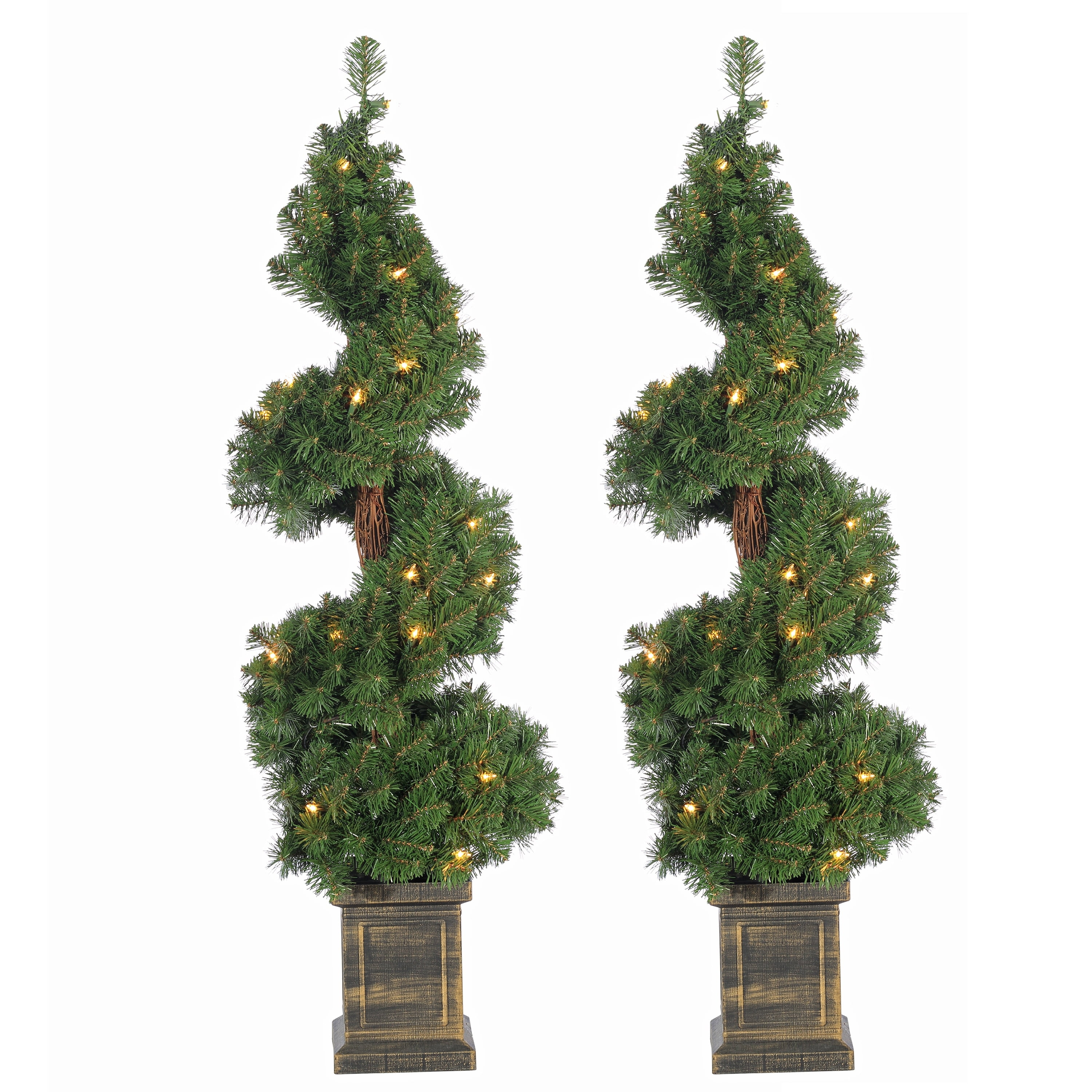 Sterling Set of 2 3.5 Foot High Potted Pre Lit Potted Spiral Trees - N/A