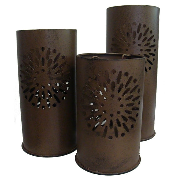 Sterling Set of 3 Distressed Floral Metal Tea Light Candle Lantern Holders 8" - 12"