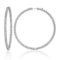 925 Sterling Silver 2.25mm Cubic Zirconia CZ Round Large Hoop Earrings