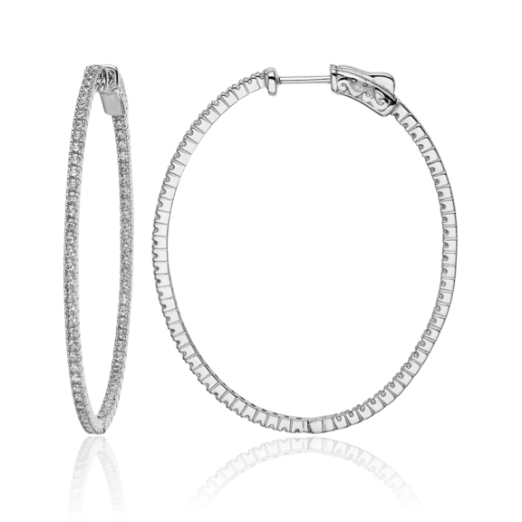 925 Sterling Silver 1.25mm Cubic Zirconia CZ Oval Large Hoop Earrings