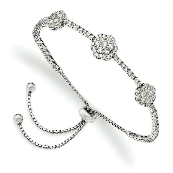 Sterling Shimmer 925 Silver 133 Stone Cubic Zirconia Cz Adjustable 5 Inch Up To 9 Bracelet Stretch Wrap Flower Fine Jewelry For Women Gifts For Her