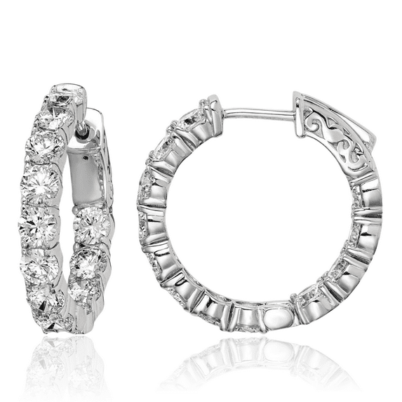 925 Sterling Silver 3.5mm Cubic Zirconia CZ Round Medium Hoop Earrings