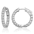 thumbnail image 1 of 925 Sterling Silver 2.5mm Cubic Zirconia CZ Round Medium Hoop Earrings, 1 of 5