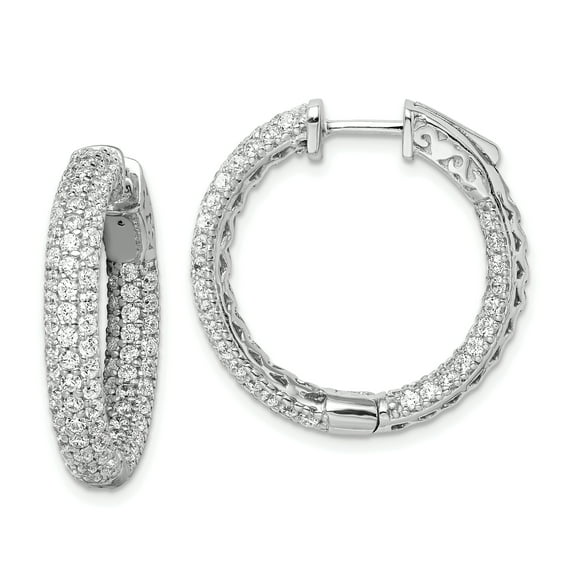 Sterling Shimmer Sterling Silver 178 Stone Pav‚ 1.5mm CZ In and Out Round Hinged Hoop Earrings Sterling Silver Earrings