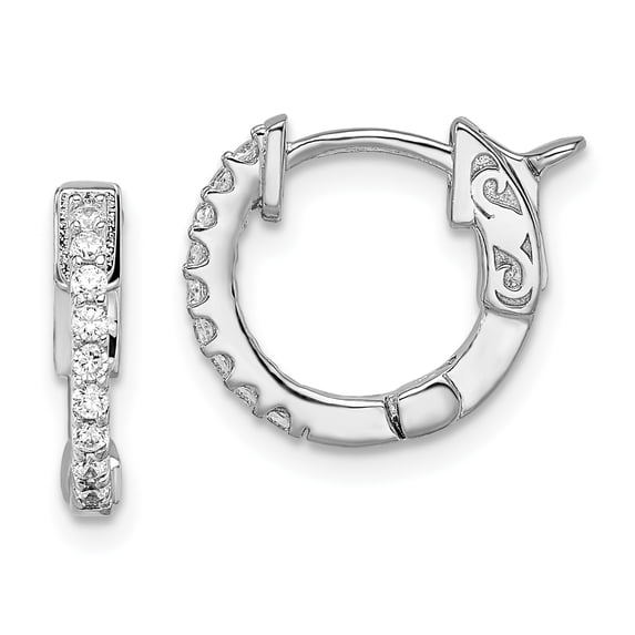 Sterling Shimmer Sterling Silver 18 Stone CZ Hinged Hoop Earrings Sterling Silver Earrings