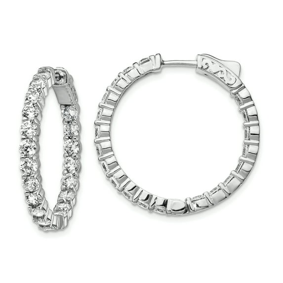 Sterling Shimmer Sterling Silver 40 Stone 3.0mm CZ In and Out Round Hinged Hoop Earrings Sterling Silver Earrings
