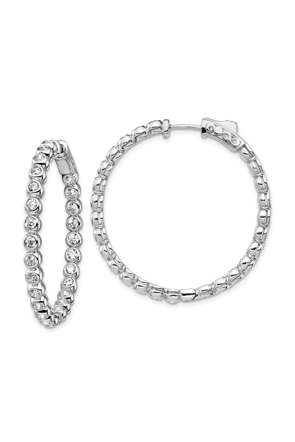 Sterling Shimmer Sterling Silver 52 Stone 2.3mm CZ In and Out Round Hinged Hoop Earrings Sterling Silver Earrings