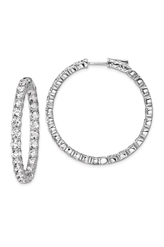 Sterling Shimmer Sterling Silver 52 Stone 3.5mm CZ In and Out Round Hinged Hoop Earrings Sterling Silver Earrings