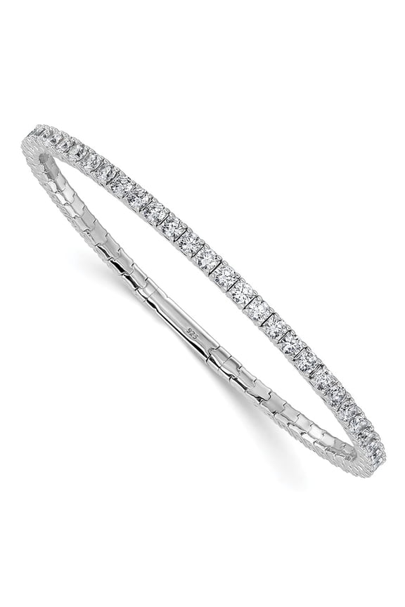 Sterling Shimmer Sterling Silver Rhodium-plated 3mm CZ 52 Stone 7 inch Flexible Bangle Bracelet