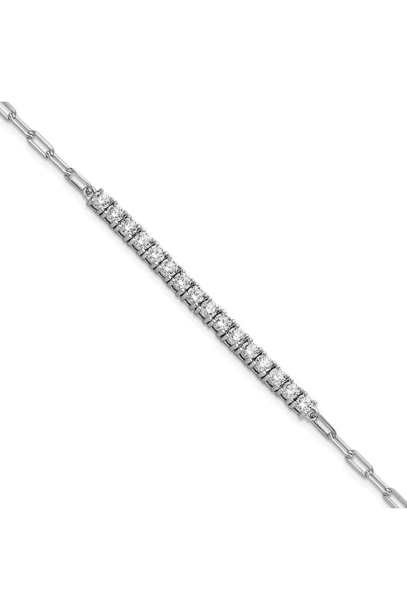 Sterling Shimmer Sterling Silver Rhodium-plated CZ 16 Stone 7 inch Paperclip Link Bracelet