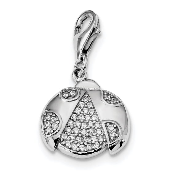 Finest Gold Sterling Silver Rhodium-Plated CZ Ladybug with Lobster Clasp Charm