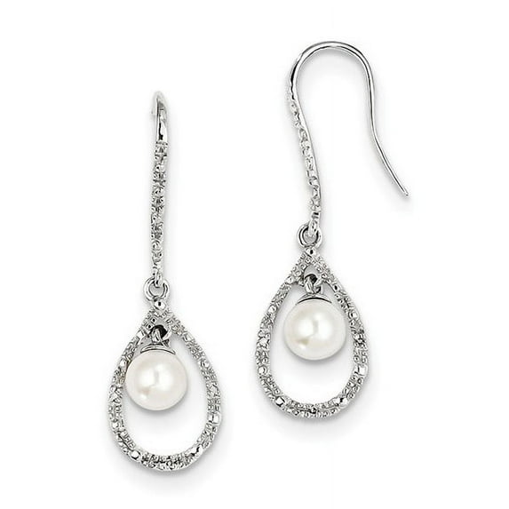 Sterling Silver 0.02ct Diamond & Freshwater Cultured Pearl Dangle Earrings (1.4IN x 0.4IN )