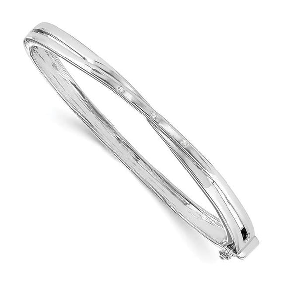 Sterling Silver 0.03 CT Diamond Crossover Bangle Bracelet - Polished
