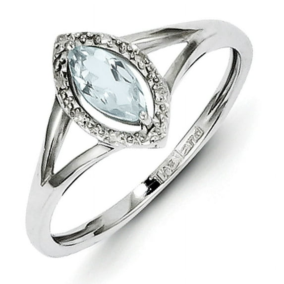 Sterling Silver Rhodium Plated Diamond & Aquamarine Marquise Ring QR4499AQ