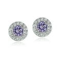 thumbnail image 1 of Sterling Silver 0.55ct Amethyst & White Topaz 4mm Halo Stud Earrings, 1 of 2