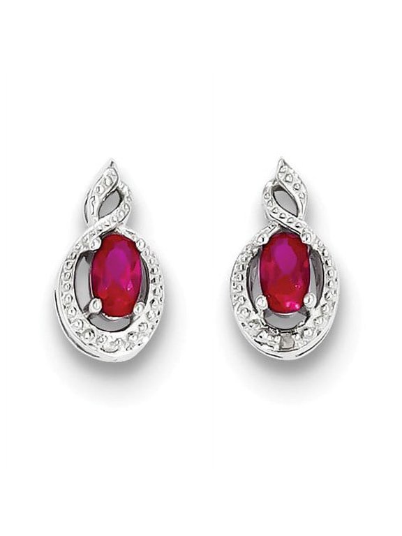 925 Sterling Silver Polished Post Created Ruby and Diamond Earrings Measures 13x7mm Wide - Earring for Women