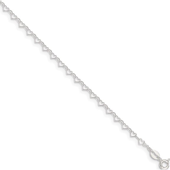 Jewelry by Sweet Pea Sterling Silver 0.5mm Fancy Heart Link Anklet