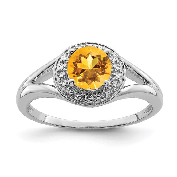 Sterling Silver Rhodium-plated Diam. & Citrine Ring QBR11NOV