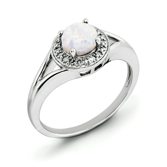 Sterling Silver .01 Ctw Diamond & Round Created Opal Ring Size 10